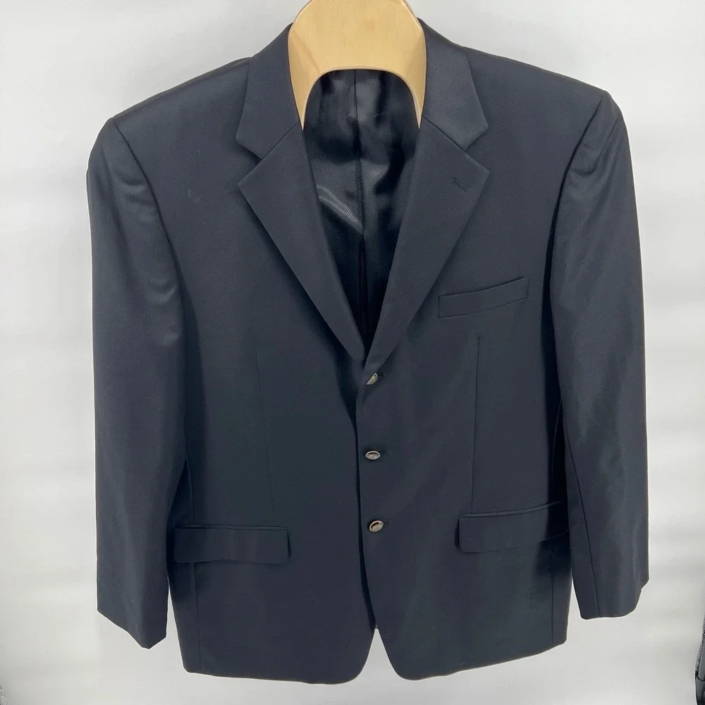 Mantoni Mens Super 140s Wool Blazer Black 3 Button Gold Crest Sport Coat 48L‎